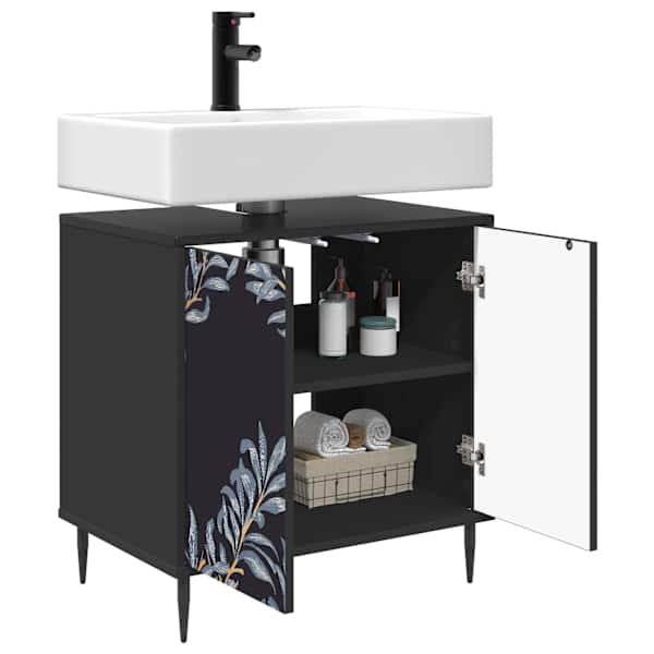 Vannitoa kapp DOKKUM Must tamm 60 × 40 × 61 cm Tehispuit