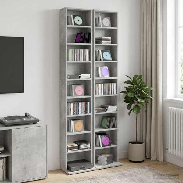 CD kapp 2 tk Betoonhall 33 × 23,5 × 175 cm Tehispuit