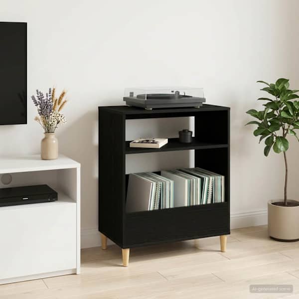 Plaadimängija alus Must tamm 71 × 39,5 × 83 cm Tehispuit