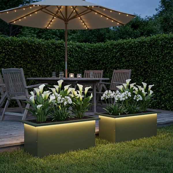 LED-valgustusega taimekast 30 × 60 × 30 cm, teras – oliiviroheline – 2 tk
