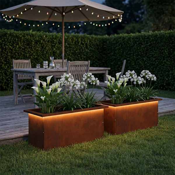 LED-valgustusega taimekast 30 × 60 × 30 cm, ilmastikukindel teras – roostekarva – 2 tk