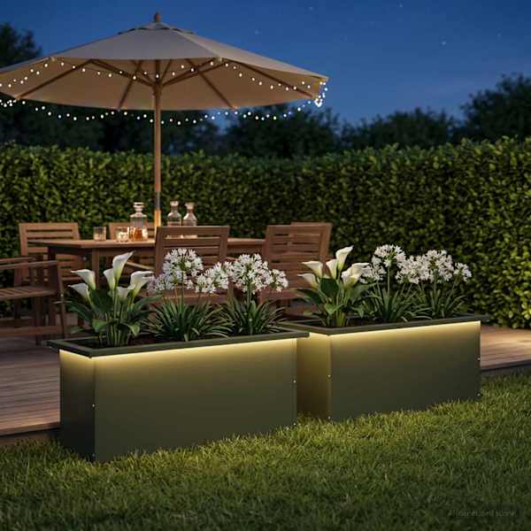 LED-valgustusega taimekast 30 × 80 × 30 cm, teras – oliiviroheline – 2 tk