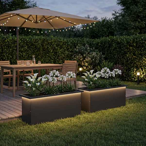 LED-valgustusega taimekast 30 × 100 × 30 cm, teras – must – 2 tk