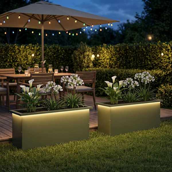 LED-valgustusega taimekast 30 × 100 × 30 cm, teras – oliiviroheline – 2 tk