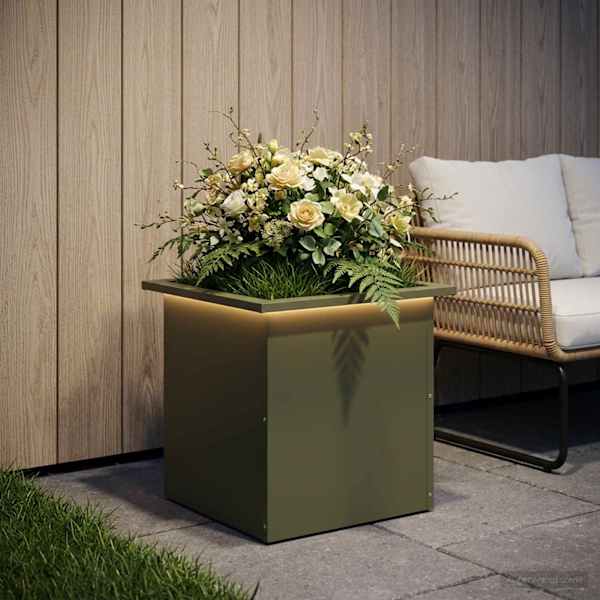 LED-valgustusega taimekast 40 × 40 × 40 cm, teras – oliiviroheline