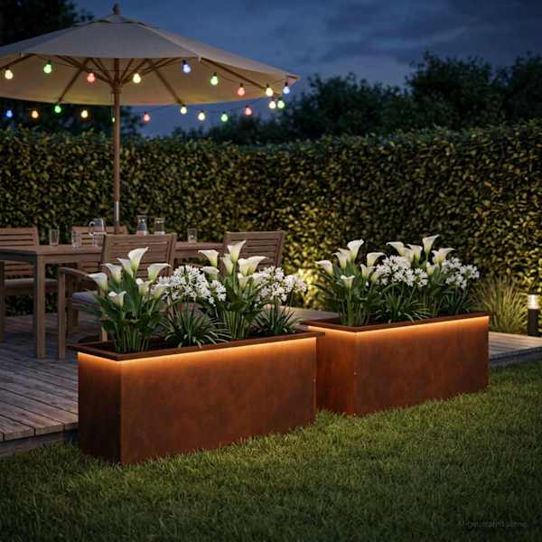 LED-valgustusega taimekast 40 × 100 × 40 cm, ilmastikukindel teras – roostekarva – 2 tk