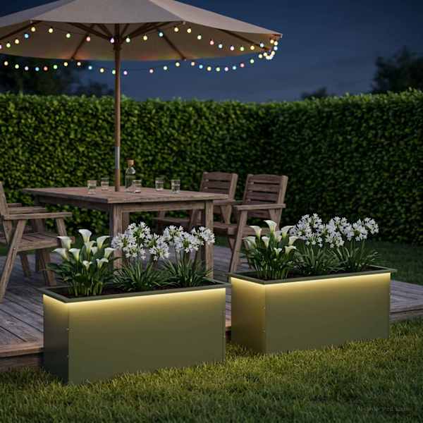 LED-valgustusega taimekast 50 × 100 × 48 cm, teras – oliiviroheline – 2 tk