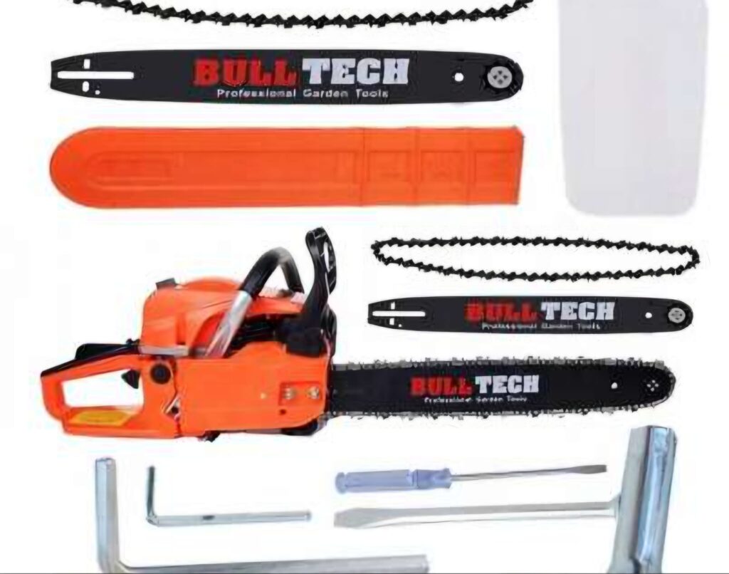 BULL TECH 4,9 hj bensiinikettsaag kahe 18-tollise juhtplaadi ja kahe Bull Tec ketiga BT-7006