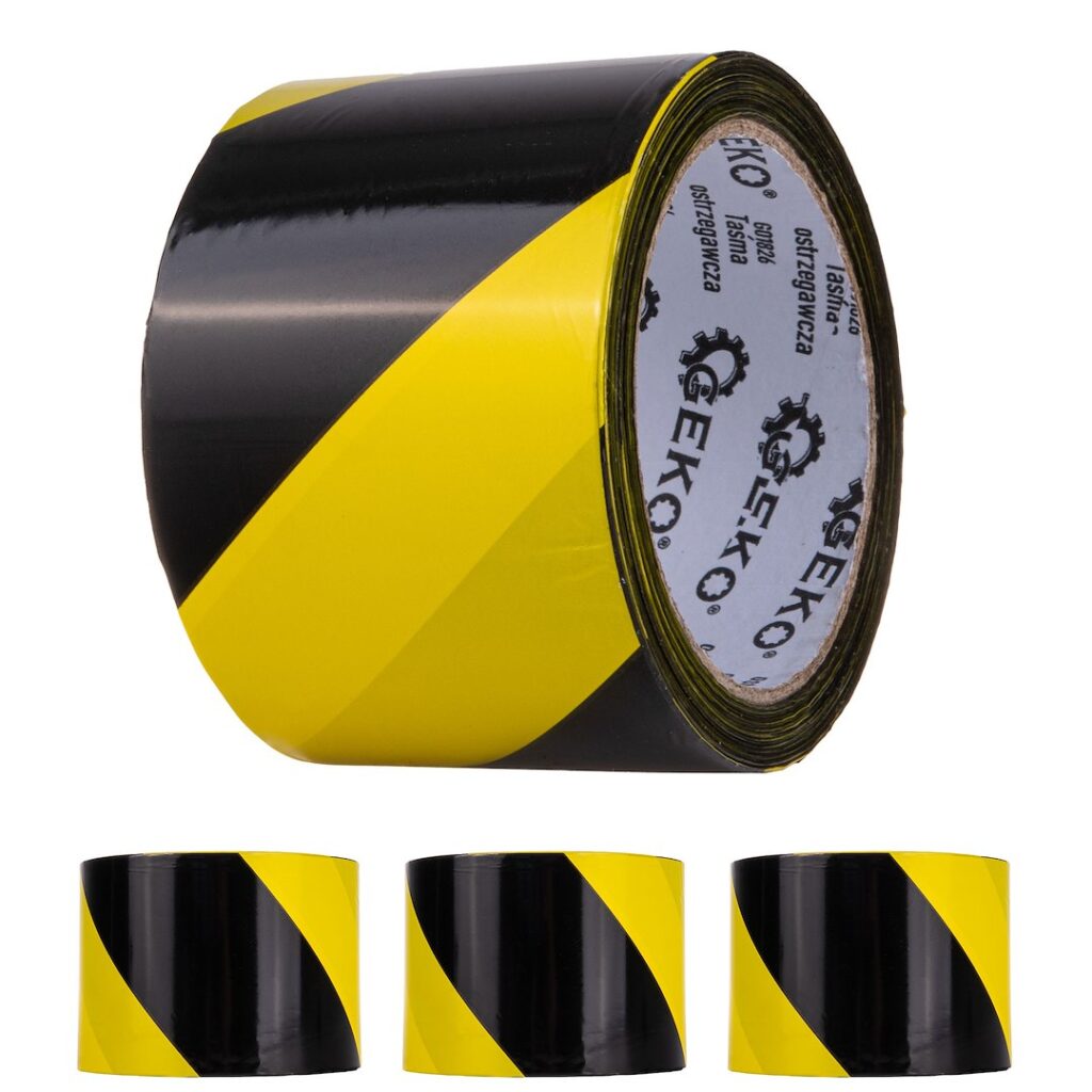 Kollane ja must hoiatusteip 100 m x 70 mm – 4 tk pakk