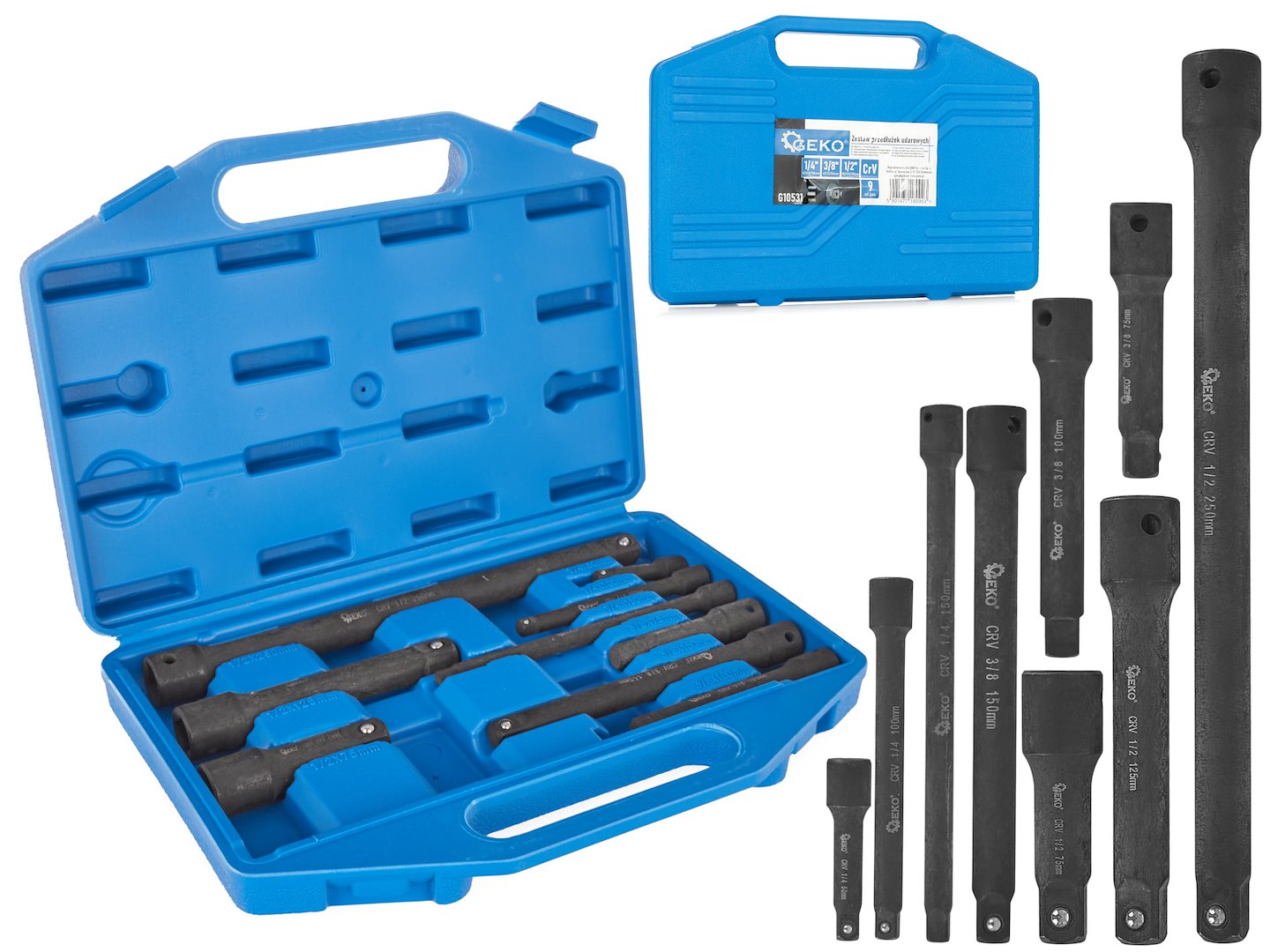 9 tk löökkruvikeeraja padrunpikenduste komplekt 1/4" 3/8" 1/2" CrV