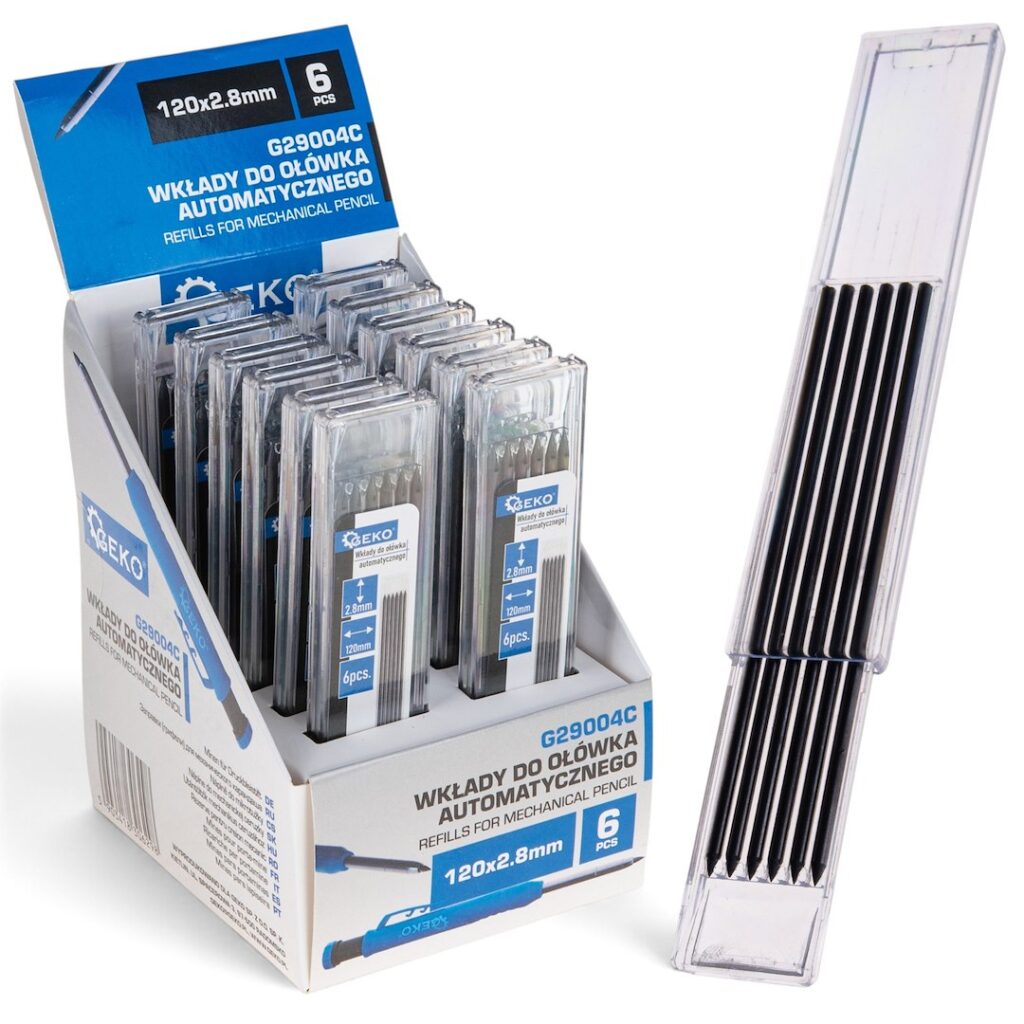 6 tk täitetina mehaanilise pliiatsi jaoks 120 x 2.8 mm – vitriinkarp – 12 tk pakis