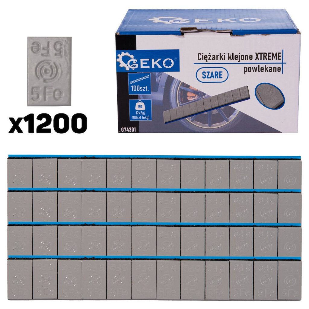 Geko XTREME isekleepuvad veljetasakaalustusraskuste ribad, 100 × 12 × 5 g, halli kattega, 6 kg G74301