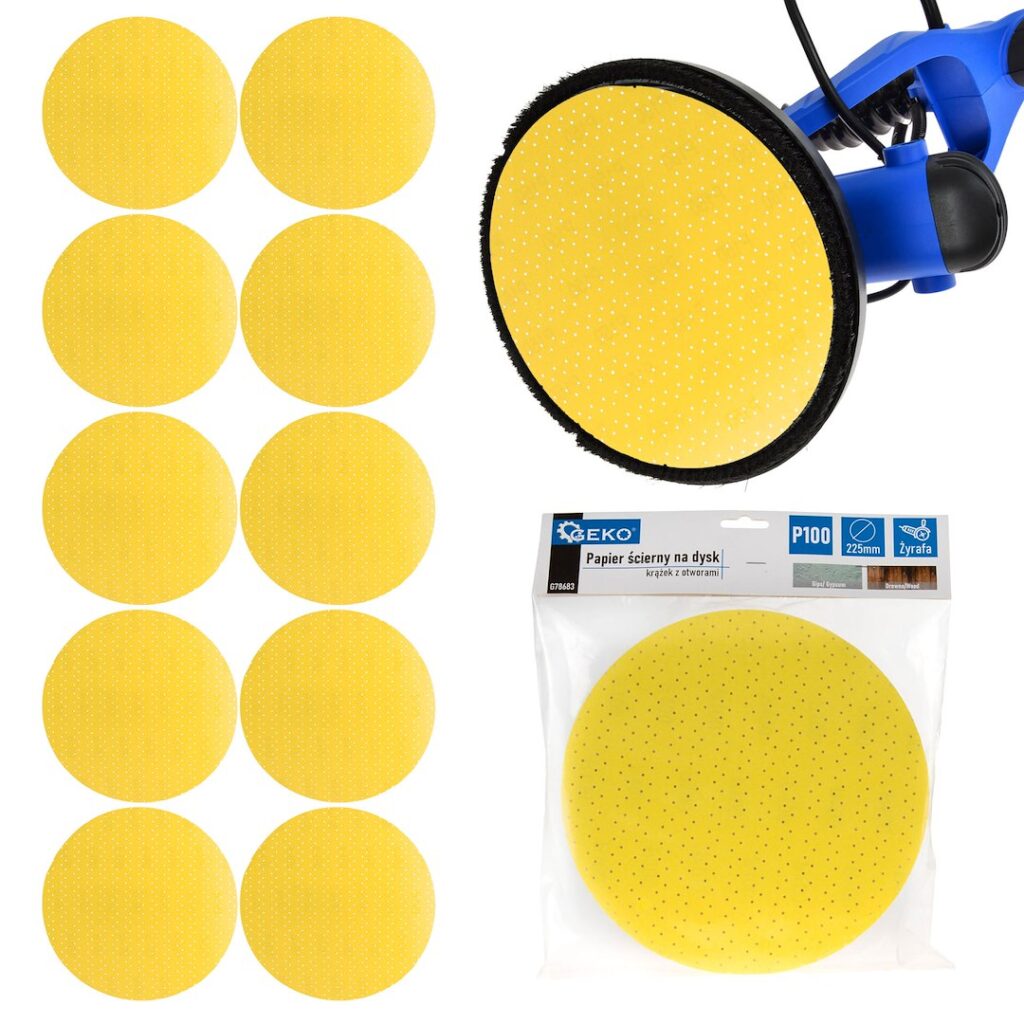 Kollane alumiiniumoksiidist lihvketas Giraffe seinte ja lagede lihvijale, 225 mm, tera 100 – pakk 10 tk