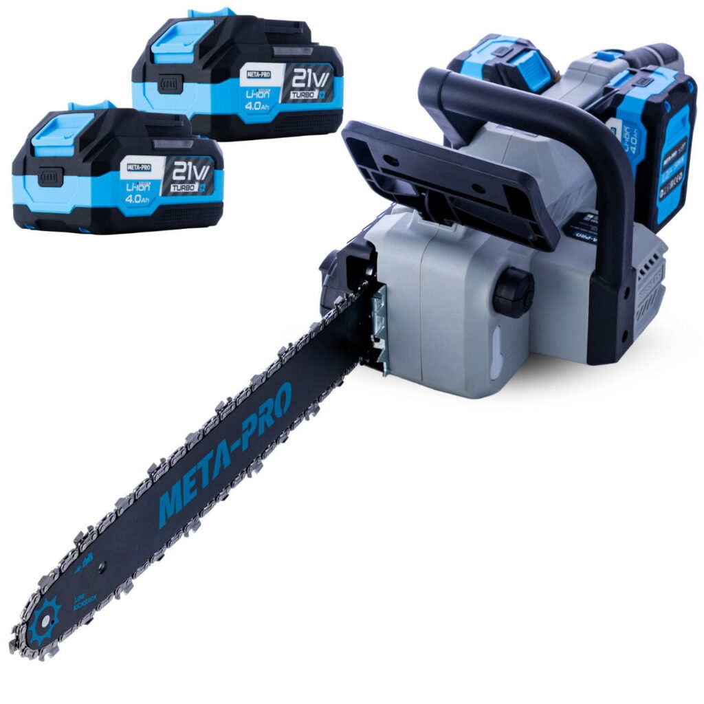 META-PRO 16-tolline harjavaba akukettsaag 1000 W koos 2 × 4 Ah akuga GY9095