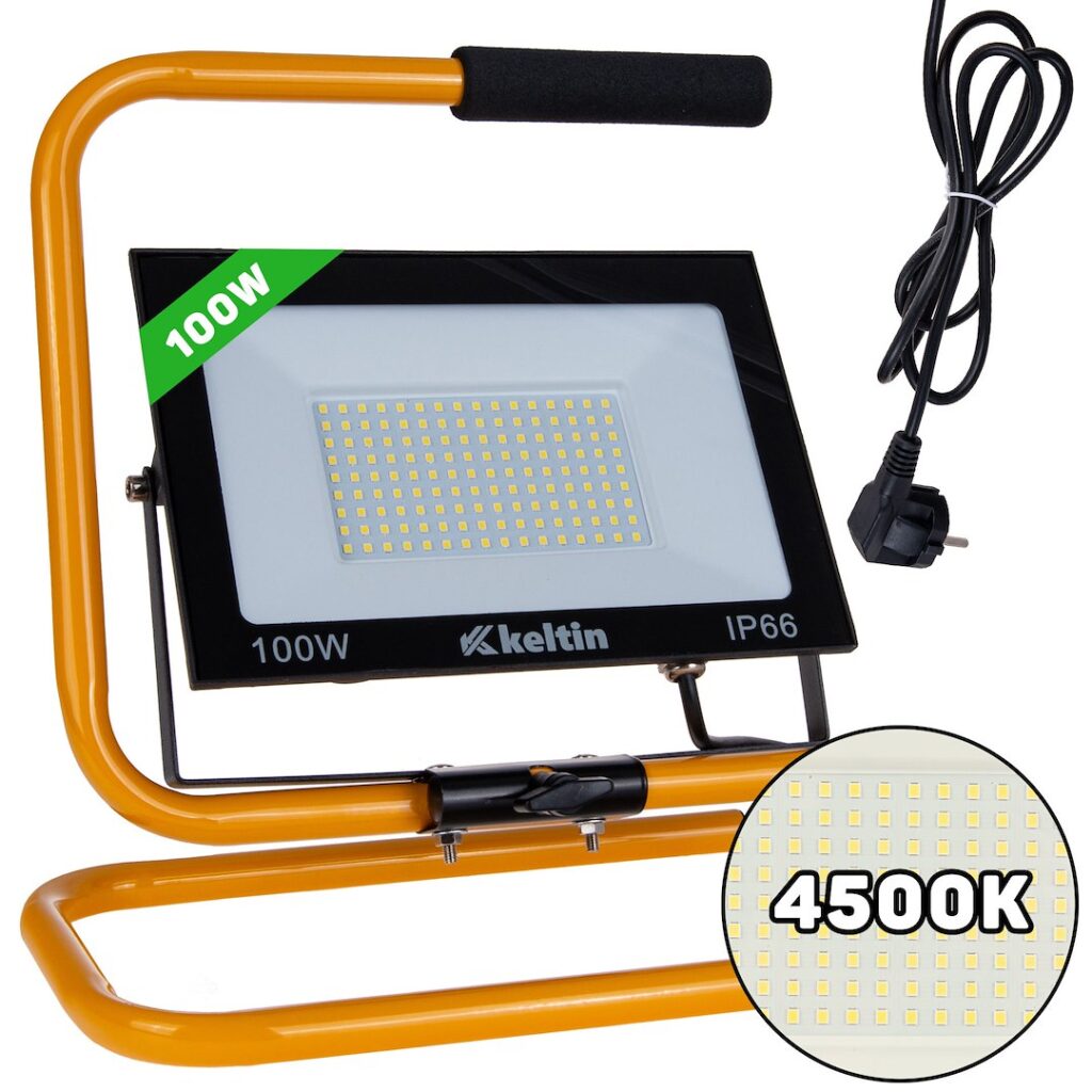 LED floodlight 100W with construction tripod – neutral white 4500K