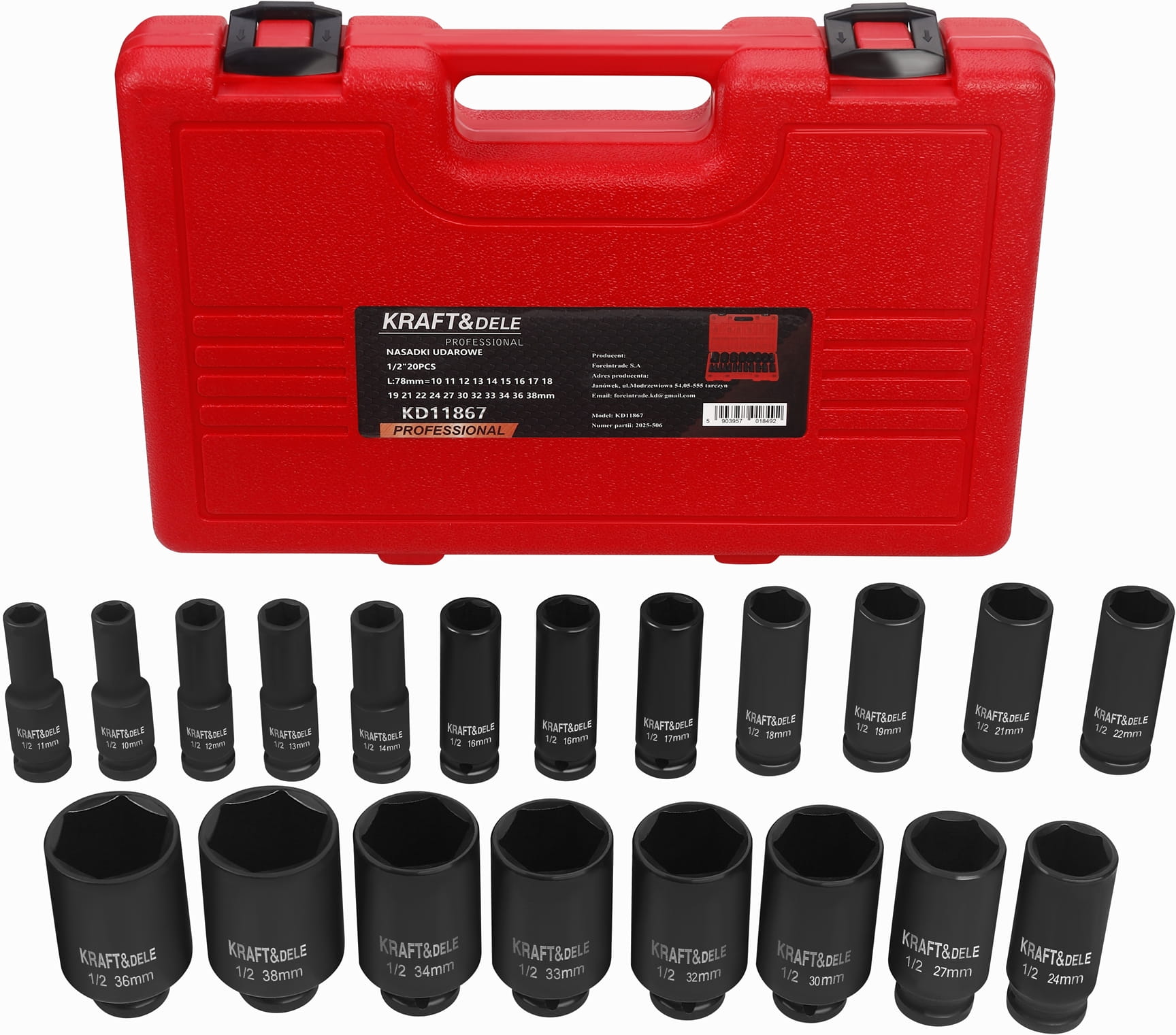 KRAFT&DELE 1/2″ löökpadrunite komplekt, 20 tk KD11867