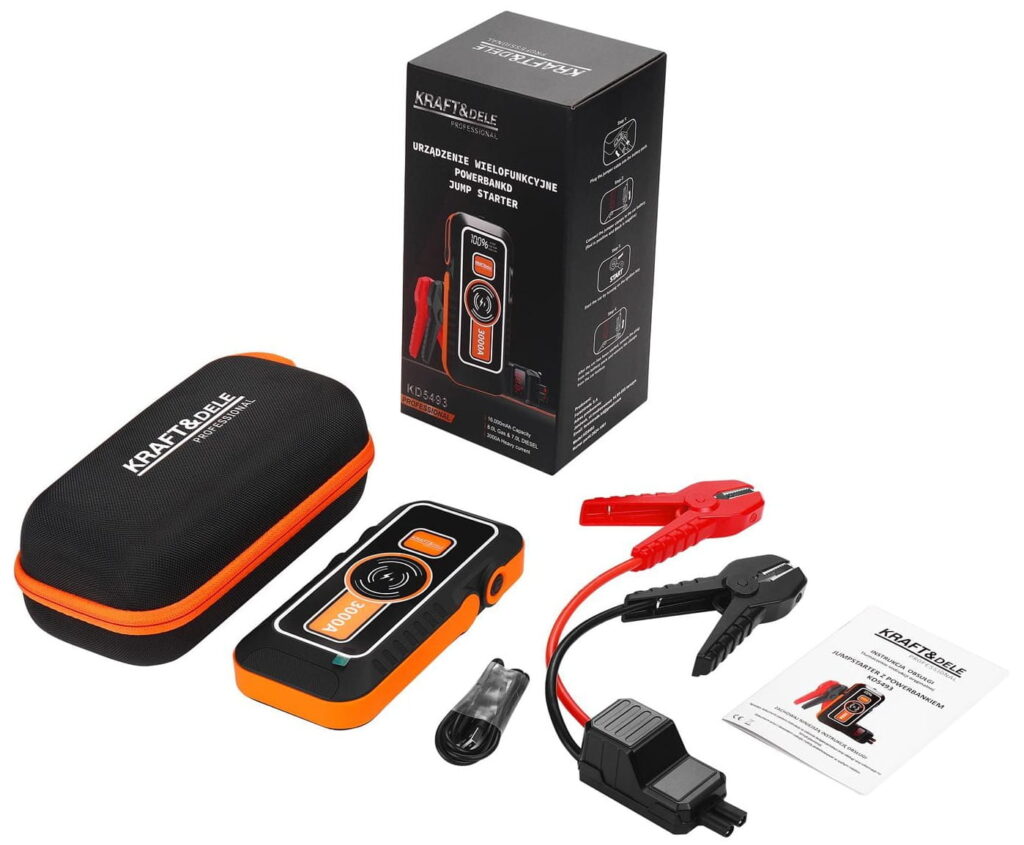 KRAFT&DELE 12 V käivitusabi, akupank ja taskulamp koos kohvriga, 16 000 mAh KD5493