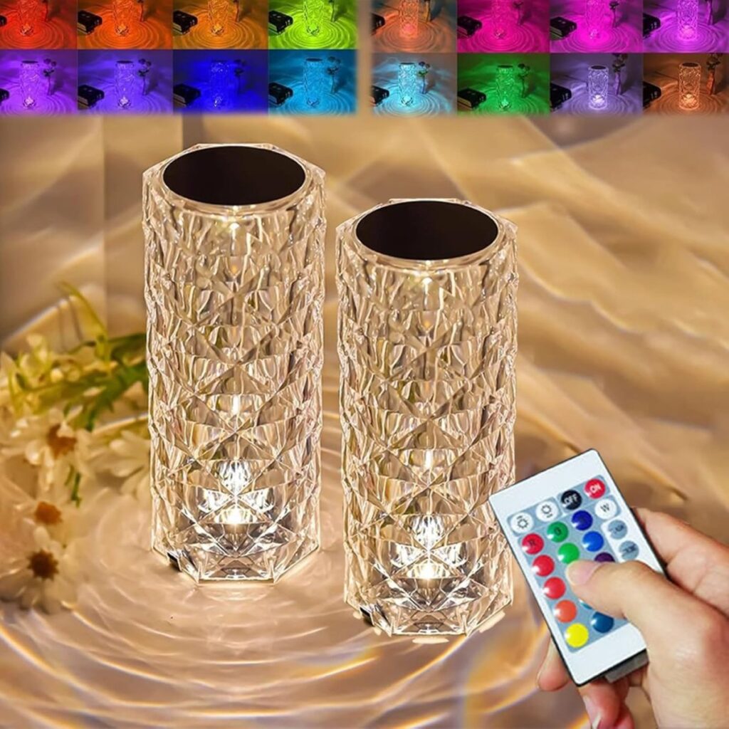 Kristallmustriga USB-laetav LED-laualamp puldiga, 16 värvi KL-569