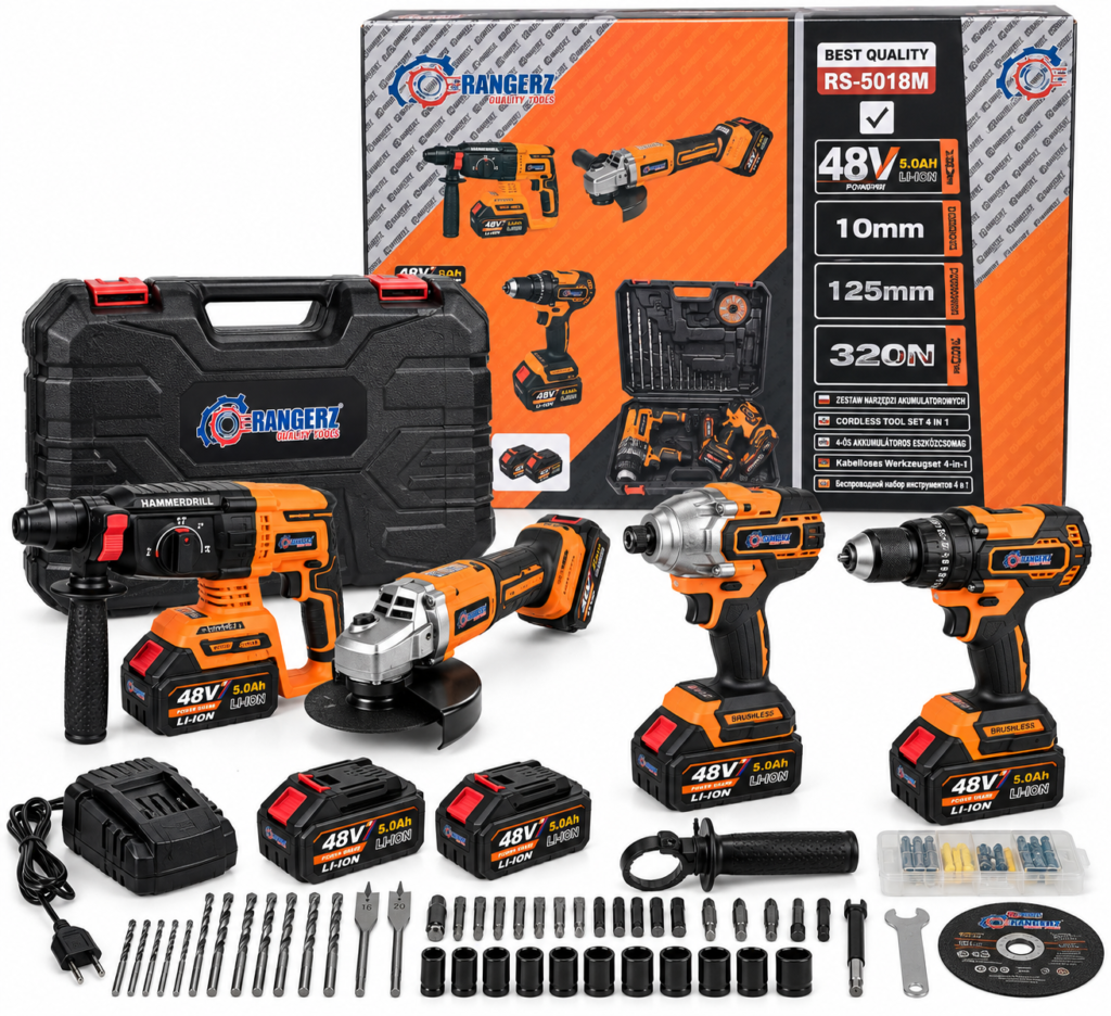 RANGERZ 4-ühes harjavaba juhtmeta elektritööriistakomplekt 48 V 5,0 Ah 2 akuga RS-5018M