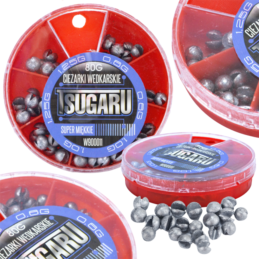TSUGARU kalapüügi pliikuulide komplekt 80 g, 3 erinevat kaalu W900011 – 4 karpi / 320 g