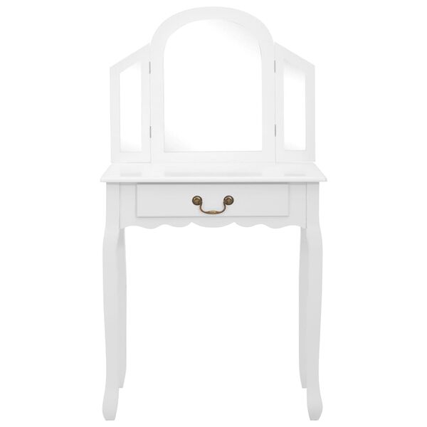 Tualettlaud taburetiga, valge 65 × 36 × 128 cm, Paulownia puit, MDF