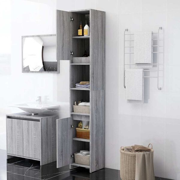 Raamatukapp, hall Sonoma tamm, 30 × 30 × 183,5 cm, tehispuit