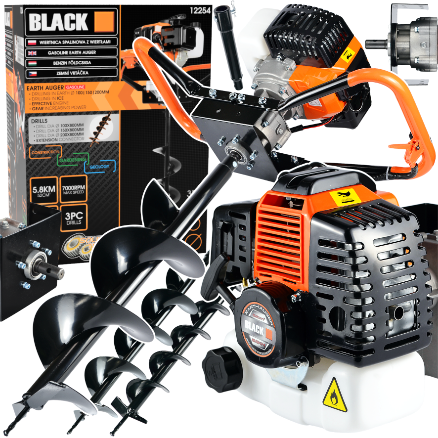 Blacktools bensiinimootoriga pinnasepuur 5,8 hj kolme puurkruviga 12254