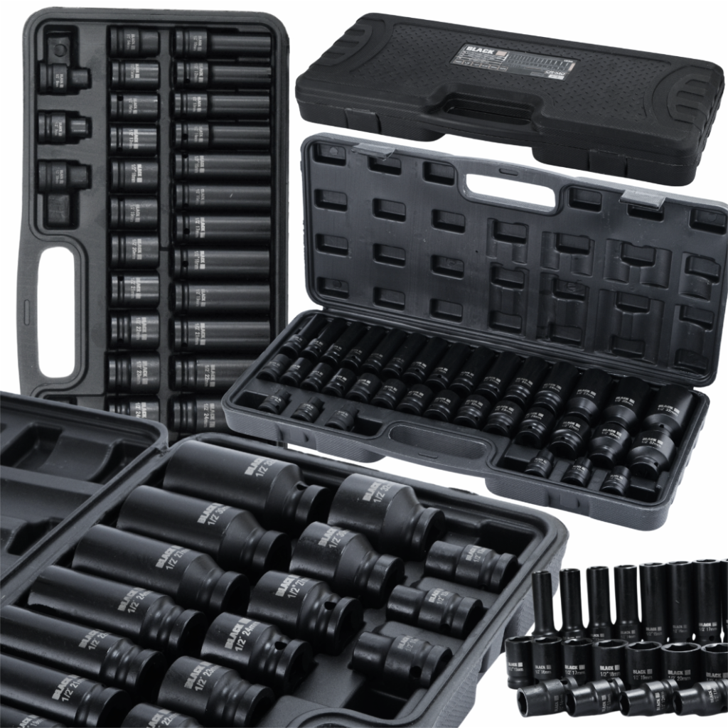 BLACK 35-osaline 1/2″ kuuskant-löökpadrunite komplekt 8–32 mm CrMo kohvris 13311