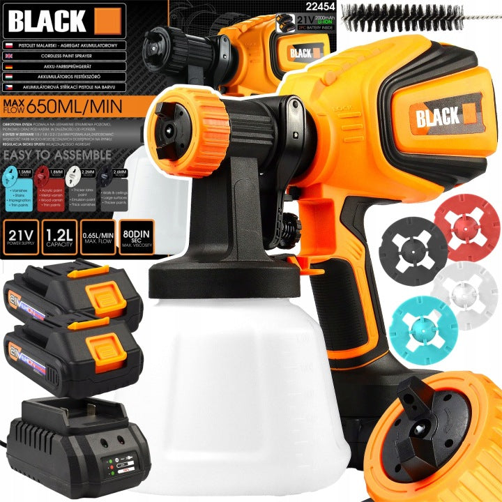 BLACK 22454 juhtmeta värvipihusti 21 V, 2×2 Ah, 1.2 L