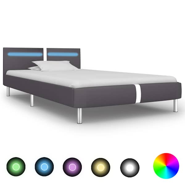 LED-valgustusega voodiraam, hall, 90 × 200 cm