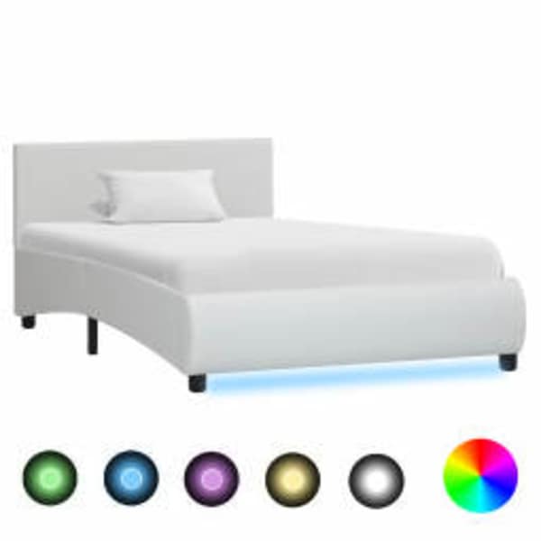 LED-valgustusega voodiraam, valge, 90 × 200 cm — mudel 285486