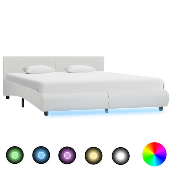 LED-valgustusega voodiraam, valge, 180 × 200 cm — mudel 285491