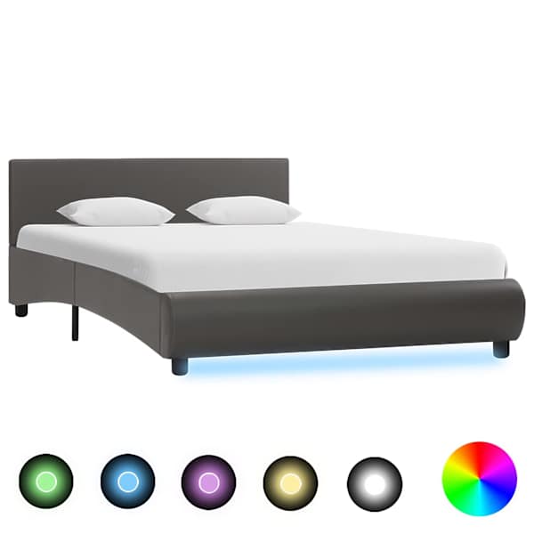 LED-valgustusega voodiraam, hall, 120 × 200 cm — mudel 285494
