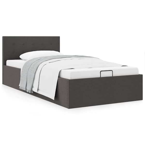 Panipaigaga voodiraam, tumehall, 90 × 200 cm, kangas — mudel 285570