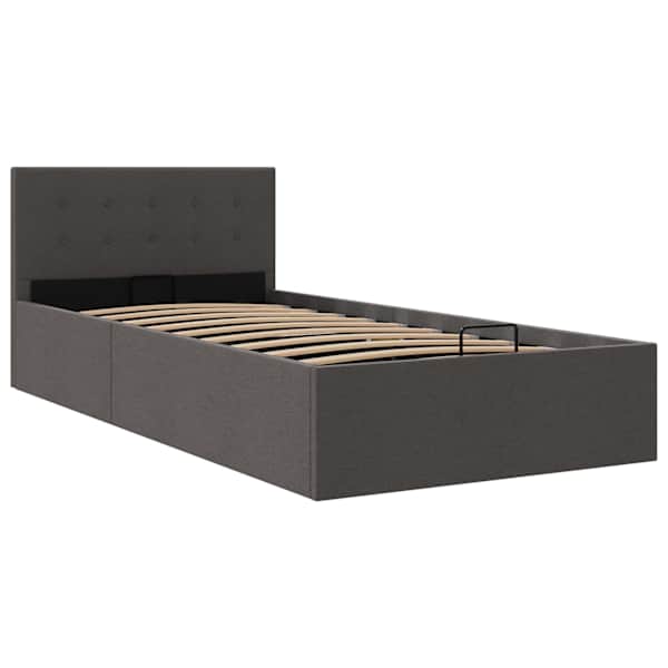 Panipaigaga voodiraam, tumehall, 100 × 200 cm, kangas — mudel 285571