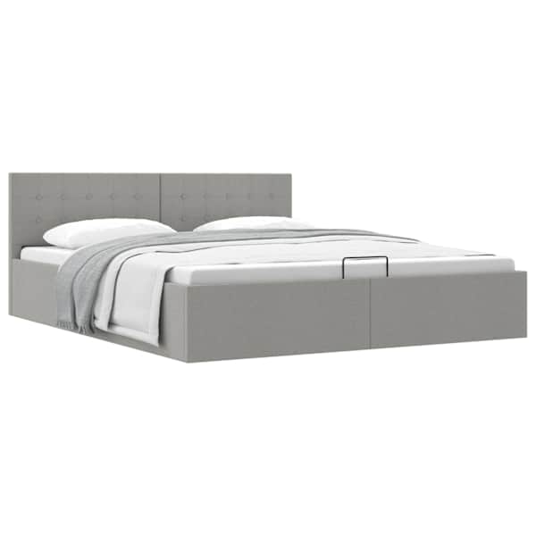Panipaigaga voodiraam, helehall, 160 × 200 cm, kangas — mudel 285580