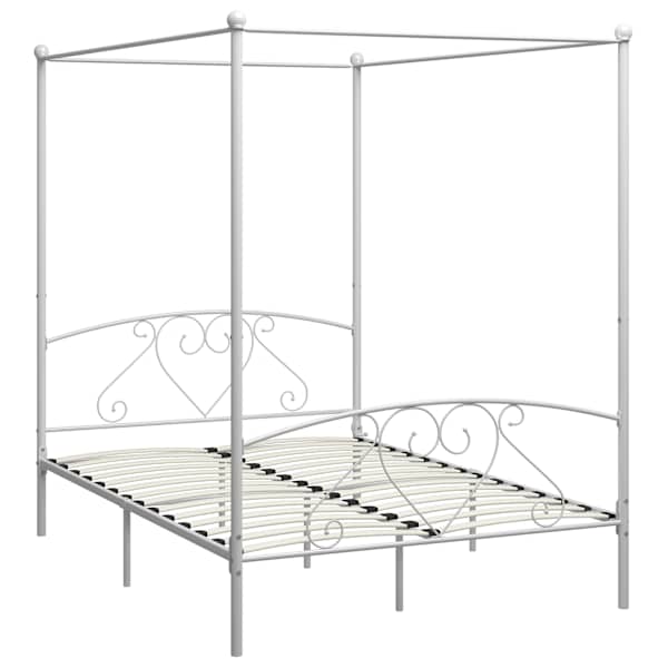 Baldahhiiniga voodiraam, valge, 140 × 200 cm, metall — mudel 284429