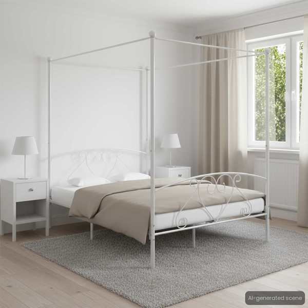 Baldahhiiniga voodiraam, valge, 140 × 200 cm, metall — mudel 284429