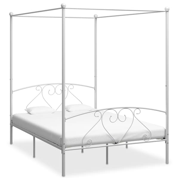 Baldahhiiniga voodiraam, valge, 160 × 200 cm, metall — mudel 284430