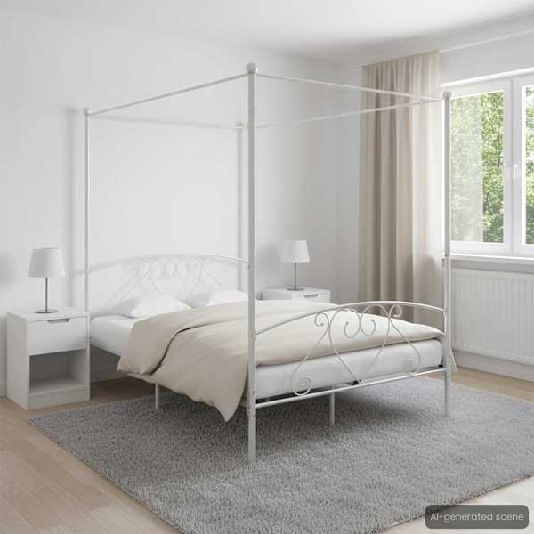 Baldahhiiniga voodiraam, valge, 160 × 200 cm, metall — mudel 284430