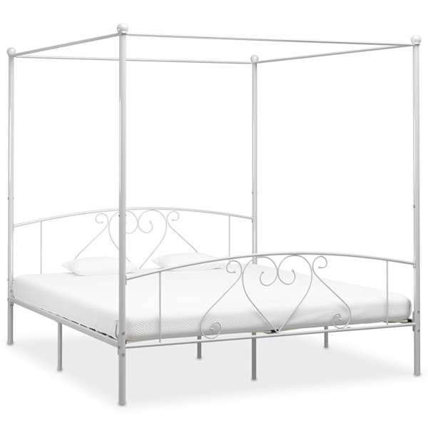 Baldahhiiniga voodiraam, valge, 180 × 200 cm, metall — mudel 284431