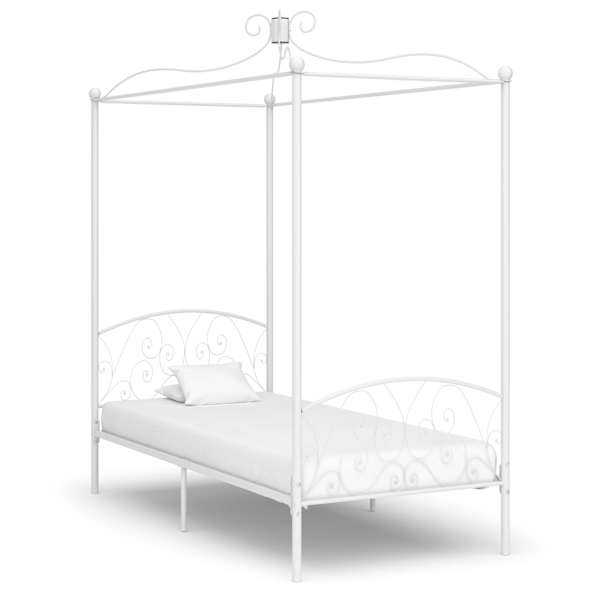 Baldahhiiniga voodiraam, valge, 100 × 200 cm, metall — mudel 284469