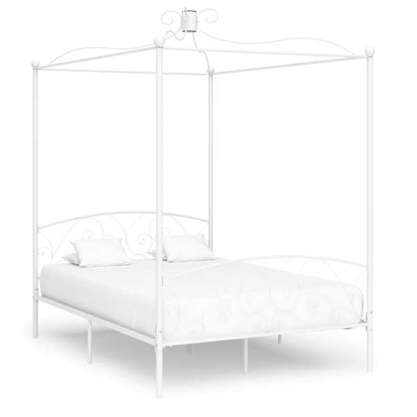 Baldahhiiniga voodiraam, valge, 140 × 200 cm, metall — mudel 284471