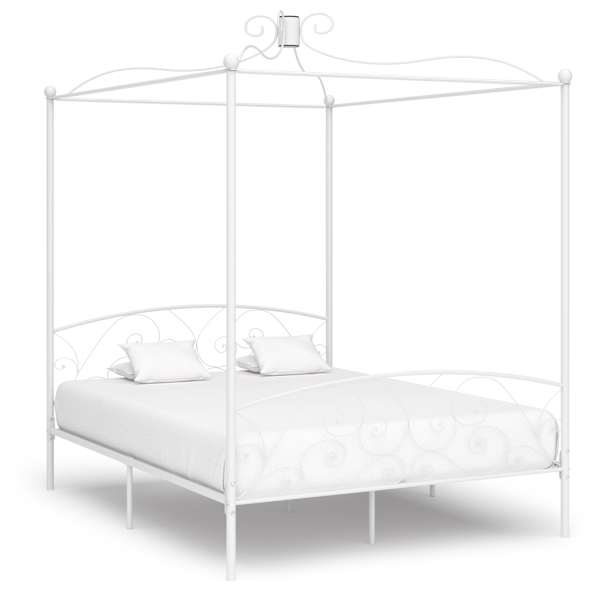 Baldahhiiniga voodiraam, valge, 160 × 200 cm, metall — mudel 284472