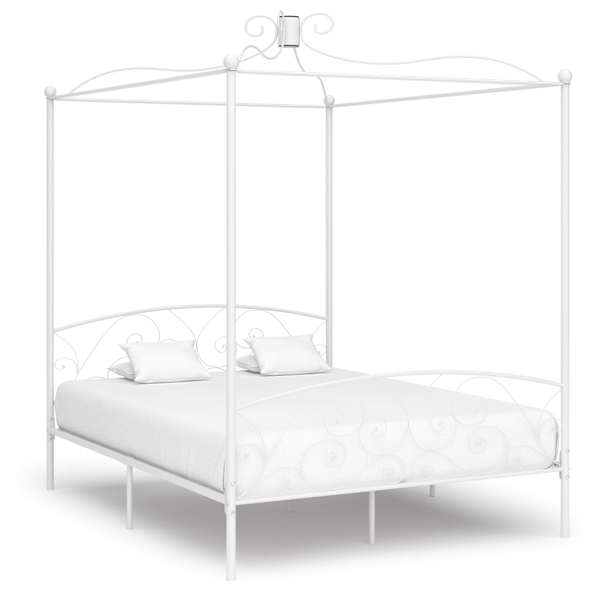 Baldahhiiniga voodiraam, valge, 180 × 200 cm, metall — mudel 284473