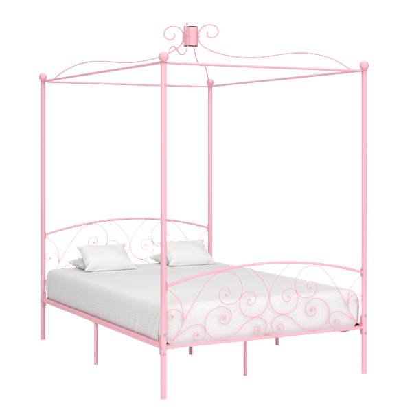 Baldahhiiniga voodiraam, roosa, 140 × 200 cm, metall — mudel 284489