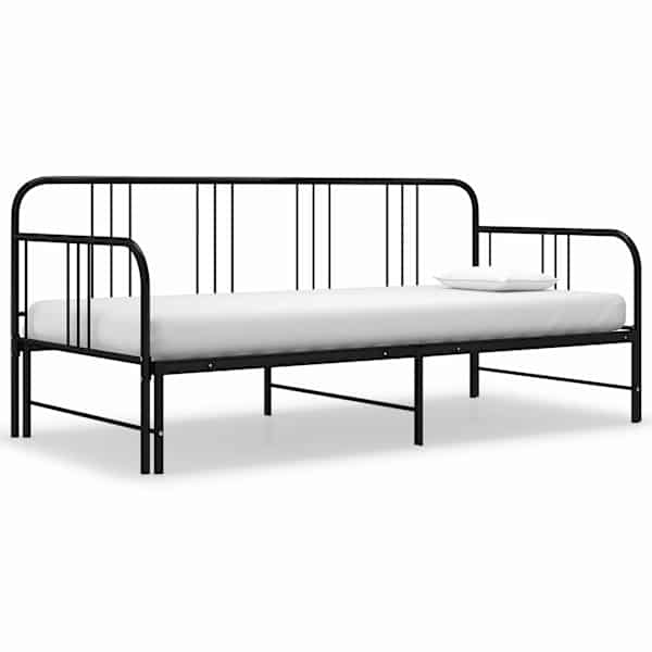 Diivanvoodi väljatõmmatava osaga, must, 90 × 200 cm, metall