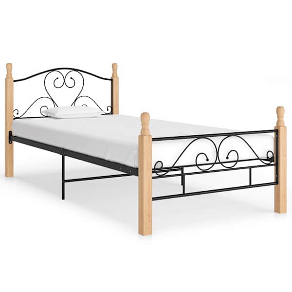 Voodiraam, must ja naturaalne, 90 × 200 cm, metall