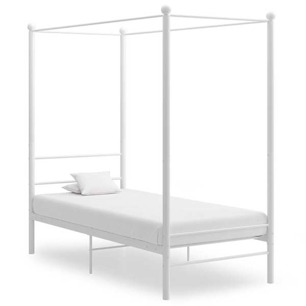 Baldahhiiniga voodiraam, valge, 90 × 200 cm, metall