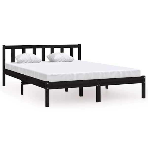 Voodiraam, must, 135 × 190 cm, männipuit — mudel 810061